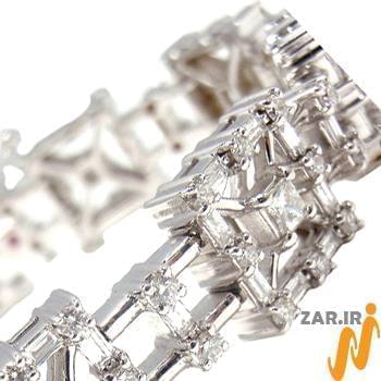 دستبند الماس تراش برلیان، باگت و پرنس با طلای سفید مدل: bgd2052