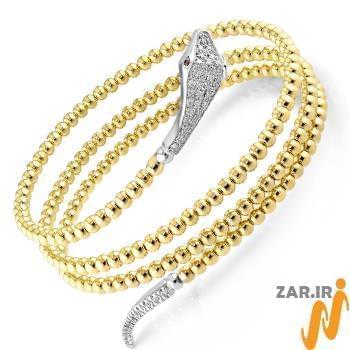 دستبند الماس تراش برلیان با طلای زرد طرح مار مدل: bgd2057