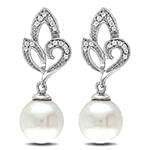 گوشواره زنانه طلا با نگین مروارید و الماس تراش برلیان مدل: edf1416