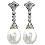 گوشواره مروارید طلا با نگین الماس تراش برلیان مدل: edf1419