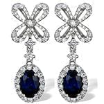 گوشواره زنانه طلا با نگین یاقوت کبود و الماس تراش برلیان مدل: edf1422