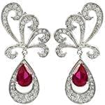 گوشواره زنانه طلا با نگین یاقوت قرمز و الماس تراش برلیان مدل: edf1423