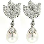 گوشواره زنانه طلا با نگین مروارید و الماس تراش برلیان مدل: edf1425