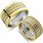 حلقه ازدواج ست طلای زرد و سفید با نگین الماس تراش برلیان مدل: srd1502