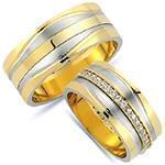 حلقه ازدواج عروس، داماد طلا زرد و سفید با نگین الماس تراش برلیان مدل: srd1506