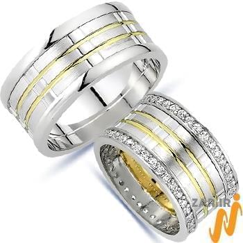 مدل حلقه ازدواج ست عروس و داماد طلا با نگین الماس تراش برلیان