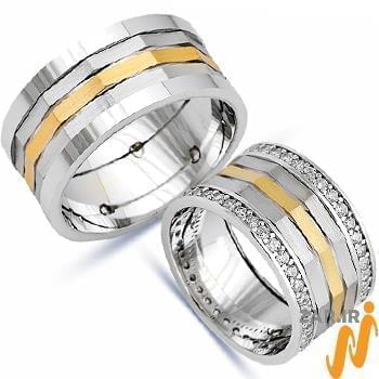 تصویر حلقه ازدواج ست طلای رزگلد و سفید با نگین الماس تراش برلیان 