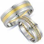 حلقه ازدواج ست طلای زرد و سفید با نگین الماس تراش برلیان مدل: srd1515