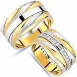 حلقه ازدواج ست طلای زرد و سفید با نگین الماس تراش برلیان مدل: srd1516