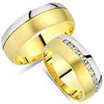 حلقه ازدواج ست طلای زرد و سفید با نگین الماس تراش برلیان مدل: srd1517