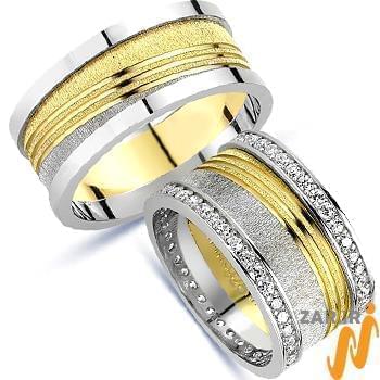 حلقه ازدواج ست طلای دو رنگ با نگین الماس تراش برلیان 