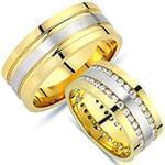 حلقه ازدواج ست طلای دو رنگ با نگین الماس تراش برلیان مدل: srd1520