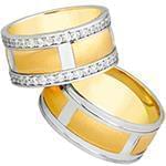 حلقه ازدواج ست طلای زرد و سفید با نگین الماس تراش برلیان مدل: srd1522