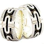 حلقه ازدواج ست طلا با نگین الماس تراش برلیان طرح بولگاری مدل: srd1528