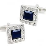 دکمه سردست طلا سفید با نگین الماس تراش برلیان و یاقوت کبود مدل: cdm1208