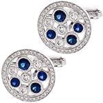 دکمه سردست طلا سفید با نگین الماس تراش برلیان و یاقوت کبود مدل: cdm1213