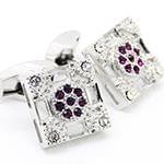 دکمه سردست طلا سفید با نگین الماس تراش برلیان و آمتیس مدل: cdm1215