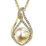 آویز طلا و جواهر با نگین مروارید و الماس تراش برلیان مدل: npdf13115