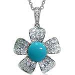 پلاک طلا و جواهر با نگین فیروزه و الماس تراش برلیان طرح گل مدل: npdf13131