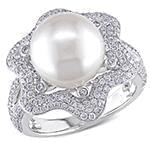 انگشتر طلای زنانه با نگین مروارید و الماس تراش برلیان طرح گل:مدل rgf1545