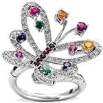 انگشتر طلا با سنگ های جواهر رنگی و الماس تراش برلیان طرح پروانه:مدل rgf1546