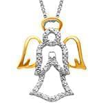 پلاک طلای زرد و سفید با نگین الماس تراش برلیان طرح آنجل: مدل pdb2233