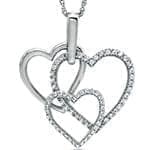 پلاک طلای سفید با نگین الماس تراش برلیان طرح سه قلب: مدل pdb2238