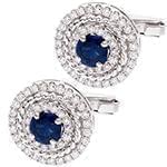 دکمه سردست طلا سفید با نگین الماس تراش برلیان و یاقوت کبود مدل: cdm1234