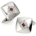 دکمه سردست طلا سفید با نگین الماس تراش برلیان و یاقوت قرمز مدل: cdm1235