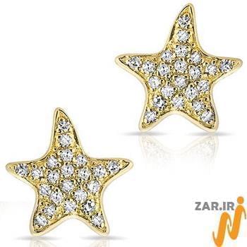 گوشواره طلا و جواهر با نگین الماس تراش برلیان طرح ستاره مدل: ebf2180