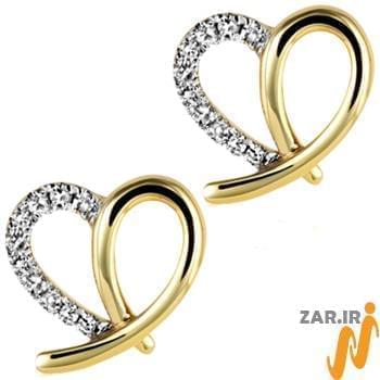 گوشواره طلا و جواهر با نگین الماس تراش برلیان طرح قلب مدل: ebf2182