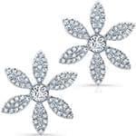 گوشواره میخی طلای سفید با نگین الماس تراش برلیان طرح گل مدل: ebf2191