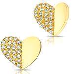 گوشواره میخی طلای زرد با نگین الماس تراش برلیان طرح قلب مدل: ebf2192