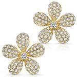 گوشواره طلای زرد با نگین الماس تراش برلیان طرح گل مدل: ebf2193