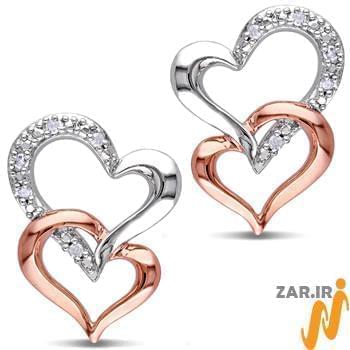 گوشواره طلا و جواهر با نگین الماس تراش برلیان طرح دو قلب مدل: ebf2203