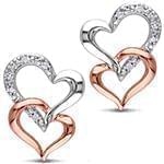 گوشواره طلا و جواهر با نگین الماس تراش برلیان طرح دو قلب مدل: ebf2203