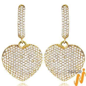 مشخصات خرید و قیمت گوشواره قلب طلا و جواهر با نگین الماس تراش برلیان - طلا و جواهر زر