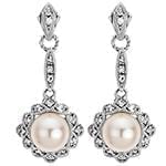 گوشواره طلا با نگین مروارید و الماس تراش برلیان مدل: edf1427