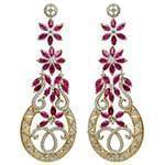 گوشواره طلا با نگین یاقوت قرمز مارکیز و الماس تراش برلیان مدل: edf1429