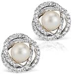 گوشواره طلا با نگین مروارید و الماس تراش برلیان مدل: edf1431