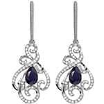 گوشواره طلا با نگین یاقوت کبود و الماس تراش برلیان مدل: edf1434