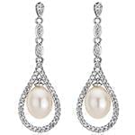 گوشواره طلا با نگین مروارید و الماس تراش برلیان مدل: edf1435