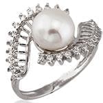 انگشتر طلای سفید زنانه با نگین مروارید و الماس تراش برلیان:مدل rgf1556 