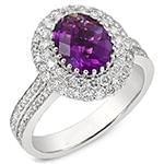 انگشتر طلای سفید زنانه با نگین آمتیس و الماس تراش برلیان:مدل rgf1560