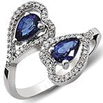 انگشتر طلای سفید با نگین یاقوت کبود و الماس تراش برلیان طرح قلب :مدل rgf1567