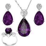 نیم ست آویز، گوشواره و انگشتر با نگین آمتیس و الماس تراش برلیان مدل: hsdf1429