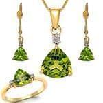 نیم ست آویز، گوشواره و انگشتر با نگین زبرجد و الماس تراش برلیان مدل: hsdf1431