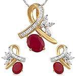 نیم ست آویز و گوشواره با نگین یاقوت قرمز و الماس تراش باگت و مارکیز مدل: hsdf1434