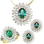 نیم ست آویز، گوشواره و انگشتر با نگین زمرد و الماس تراش برلیان و مارکیز مدل: hsdf1438