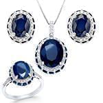 نیم ست آویز، گوشواره و انگشتر با نگین یاقوت کبود و الماس تراش برلیان مدل: hsdf1440